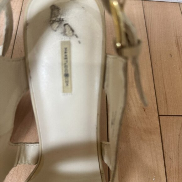 MAX STUDIO Cream Nude Platform Wood Heels Sandals Size 8.5 - Picture 4 of 14